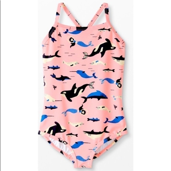 Hanna Andersson NWT Sunblock One Piece Swimsuit  Petal Pink Orcas Dolphins 80 - Picture 1 of 9